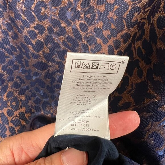 Sezane Auberie Babydoll Dress Size 38 US 6 Blue Gold Ruffle Leopard Drop Waist - Picture 11 of 11